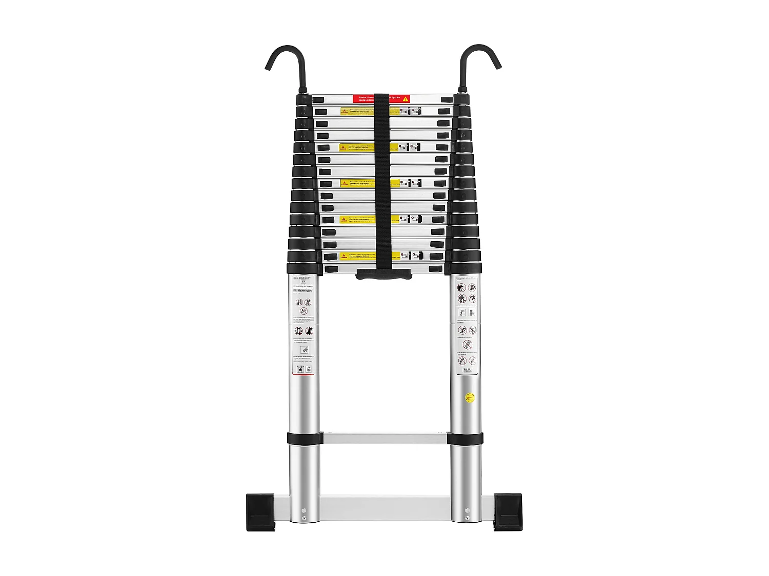 Échelle télescopique en aluminium de 6,2 mètres avec barre stabilisatrice et crochet, capacité de