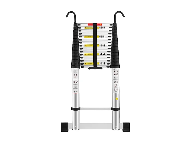 Echelle Escamotable en Aluminium avec Barre Stabilisatrice, Échelle Télescopique 6,2m avec Crochets , Charge 150 KG