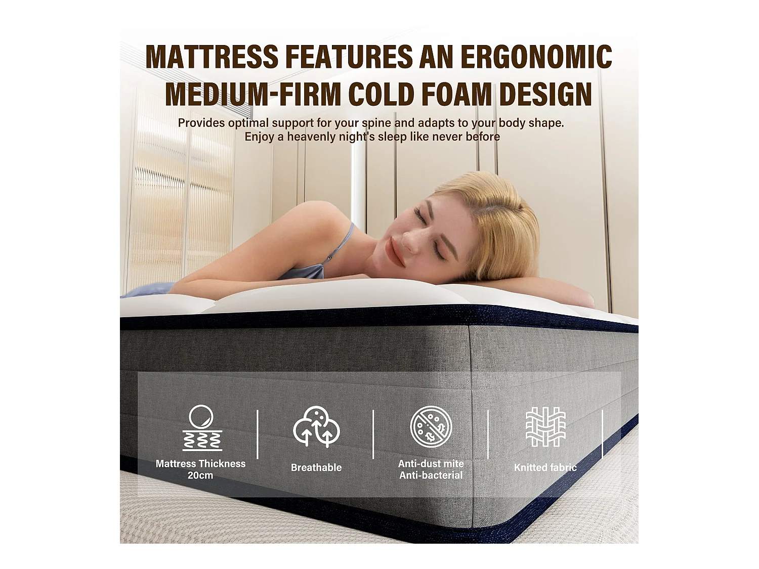 Matelas Ressorts 140x190 Épaisseur 20 cm, Confort, 7 Zones Ergonomique