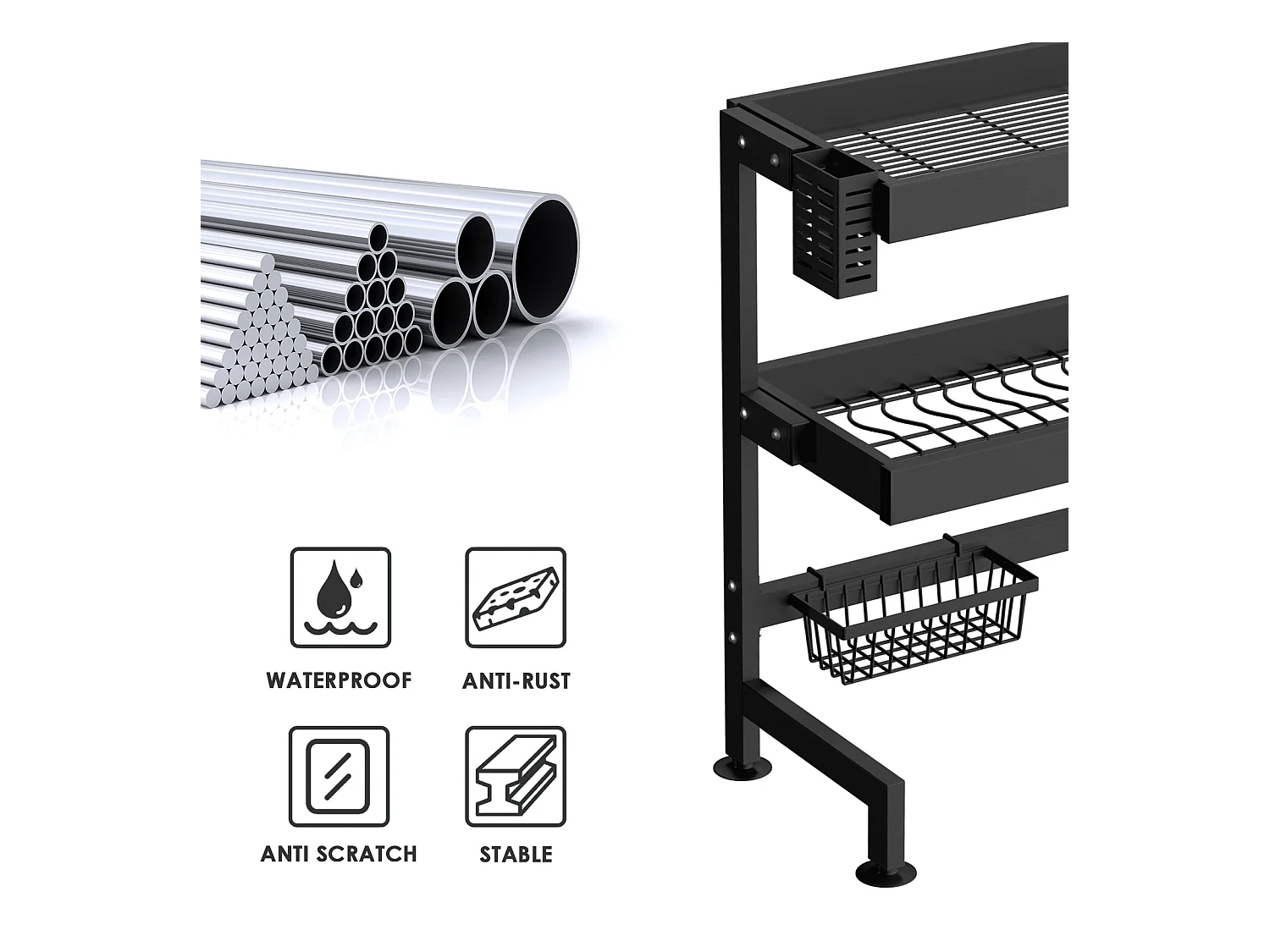 Égouttoir à Vaisselle en INOX, pour Comptoir de Cuisine et Évier -75cm