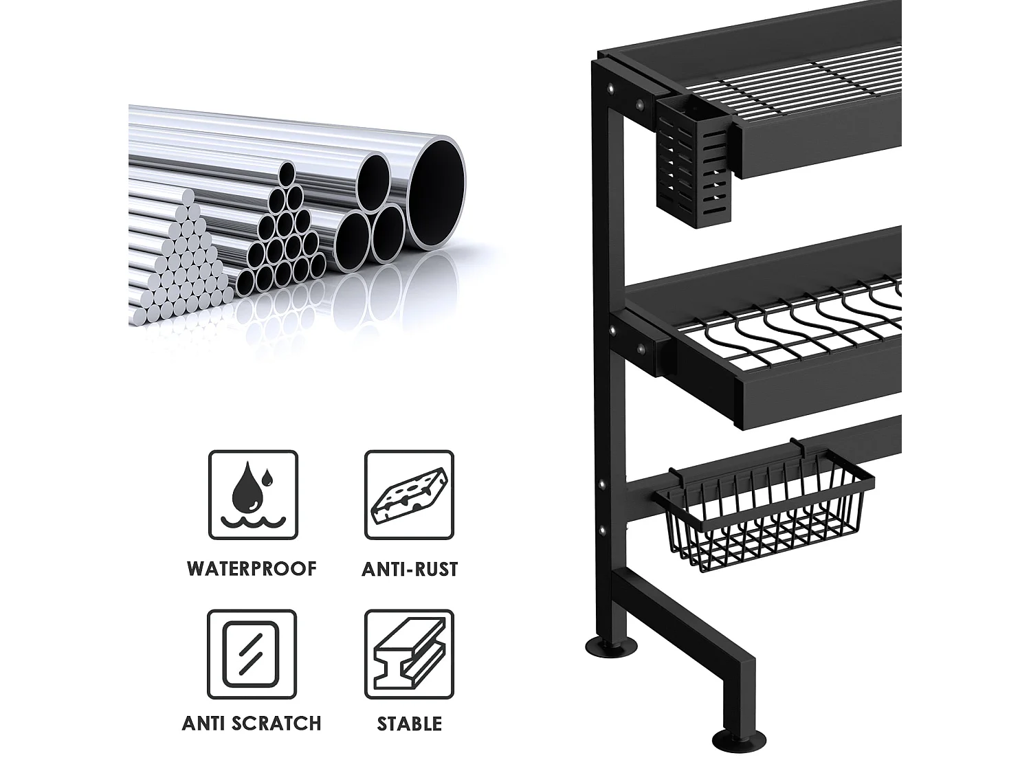 Égouttoir à Vaisselle en INOX, pour Comptoir de Cuisine et Évier -75cm