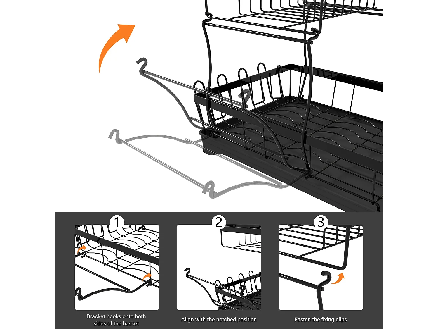 Égouttoirs à Vaisselle à 2 Niveaux Noir,Égoutoire Vaisselle Cuisine avec bac Récupération Amovible et Porte-Couverts.