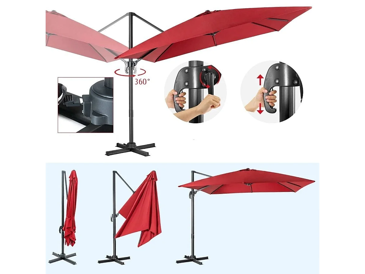 Ombrellone 300 cm per cortile con 3 inclinazioni e rotazione a 360°, Ombrellone da esterno con 8 stecche Vinaccia