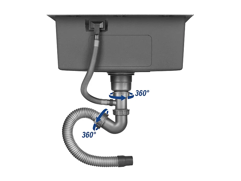 Eenvoudige keuken Evier van RVS 55x45x19 cm, met Telescopische afvoermand, Zeepverdeler van RVS, Zwart
