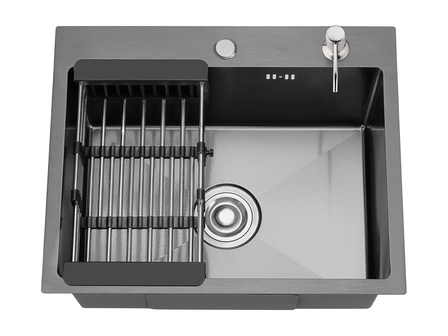 Eenvoudige keuken Evier van RVS 55x45x19 cm, met Telescopische afvoermand, Zeepverdeler van RVS, Zwart