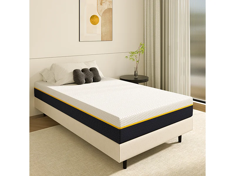 Matelas pour adulte 90 x 190 cm, épaisseur 17 cm (mousse à mémoire de forme + fibres de charbon de bambou)
