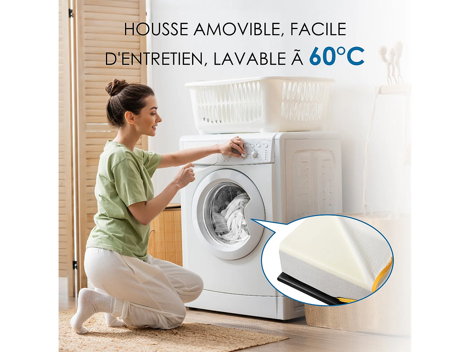 Matelas pour adulte 90 x 190 cm, épaisseur 17 cm (mousse à mémoire de forme + fibres de charbon de