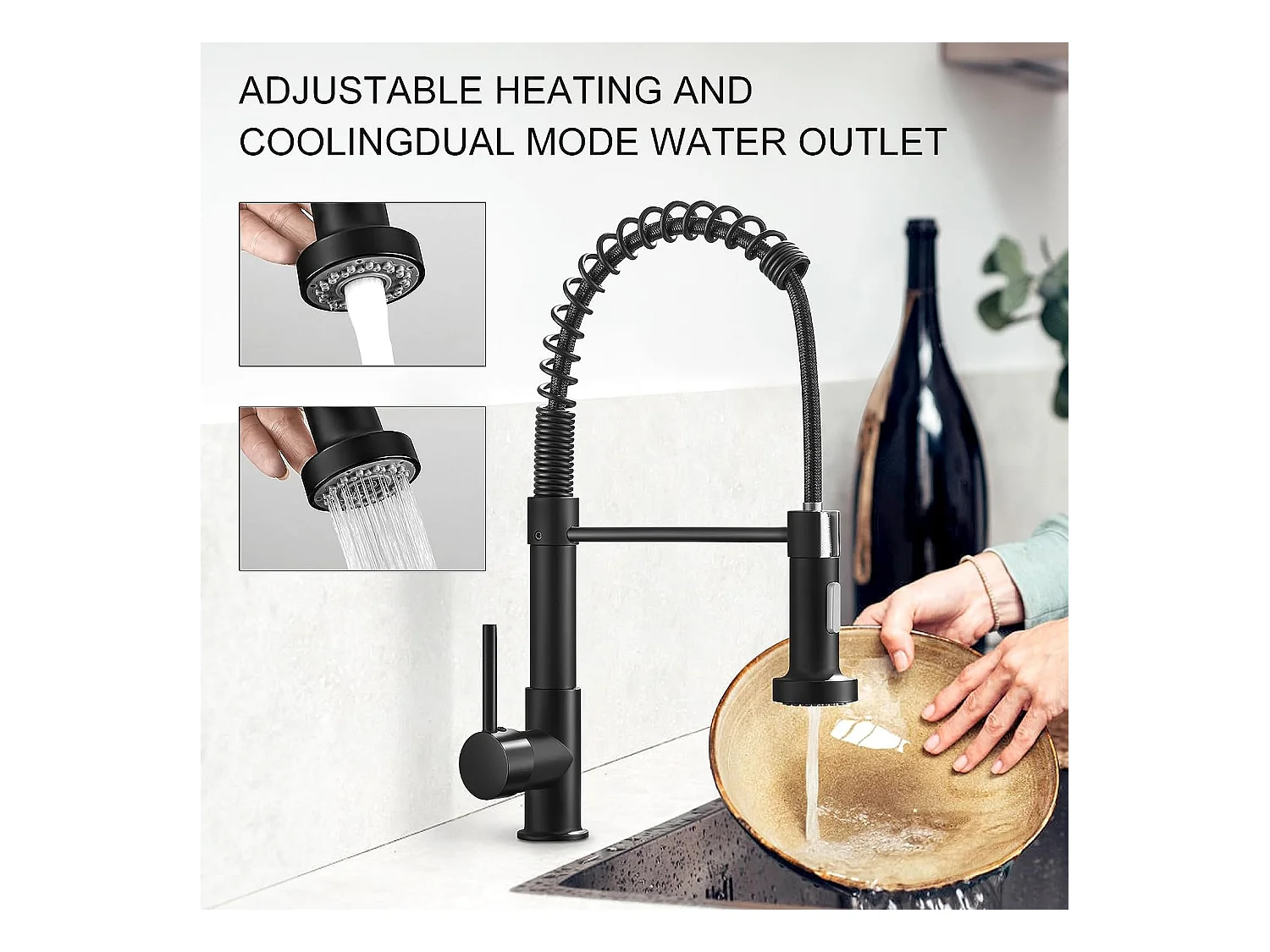 Keukenkraan met douchekop, 360¡ã draaibare kraan, zwart