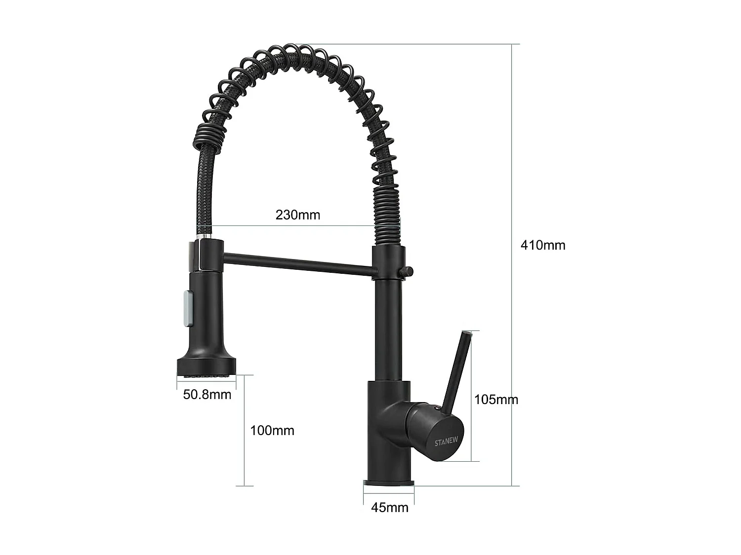 Mitigeur cuisine avec douchette, Robinet à 360°, Noir