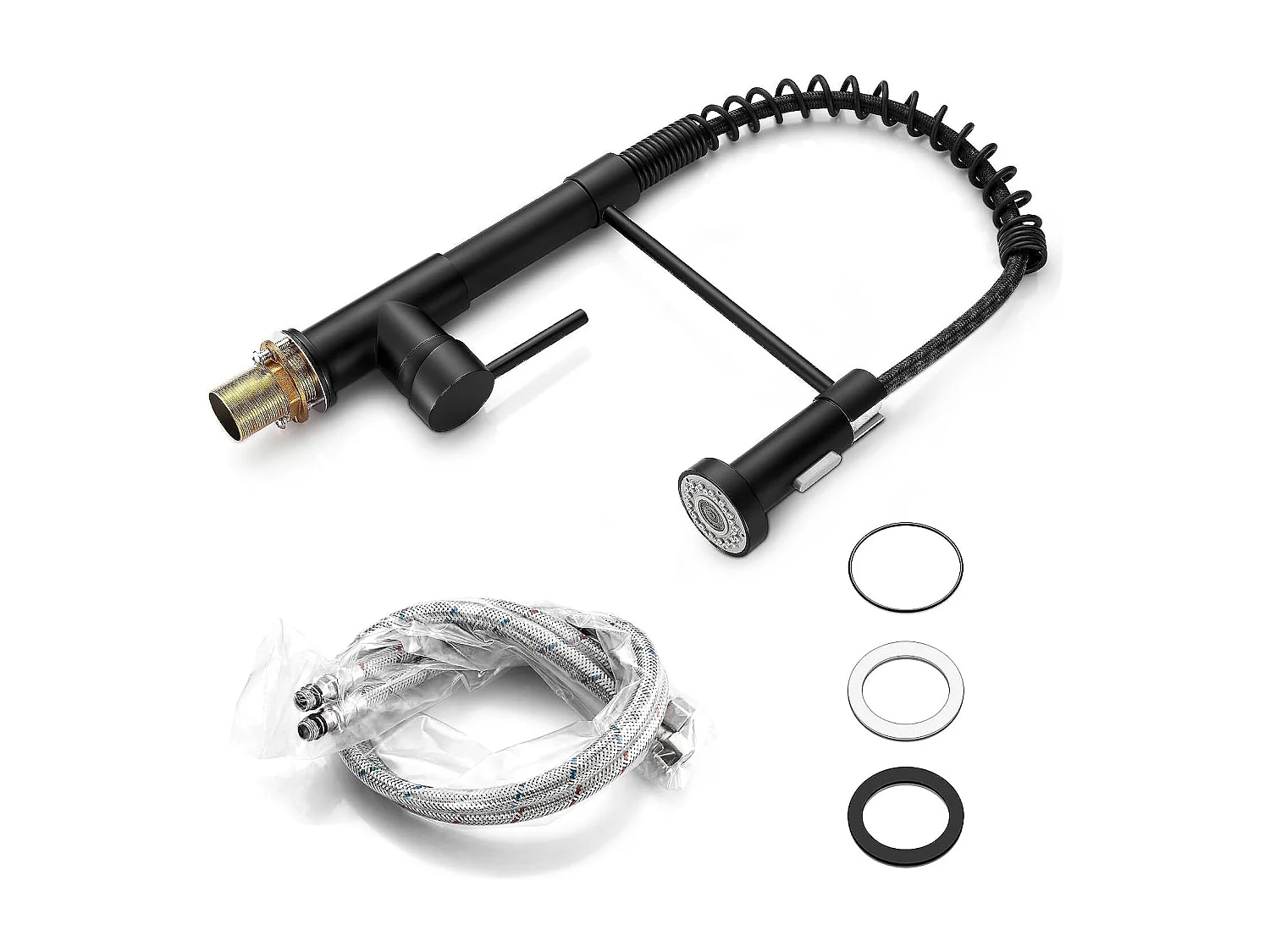 Mitigeur cuisine avec douchette, Robinet à 360°, Noir