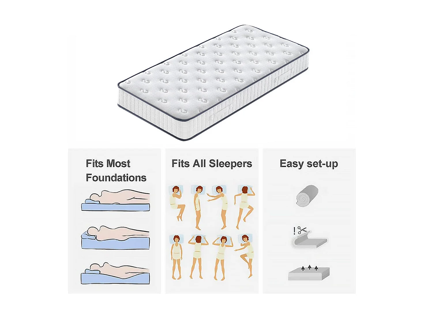 Matelas mousse 90x200cm, mousse Confort ferme Epaisseur 22 cm