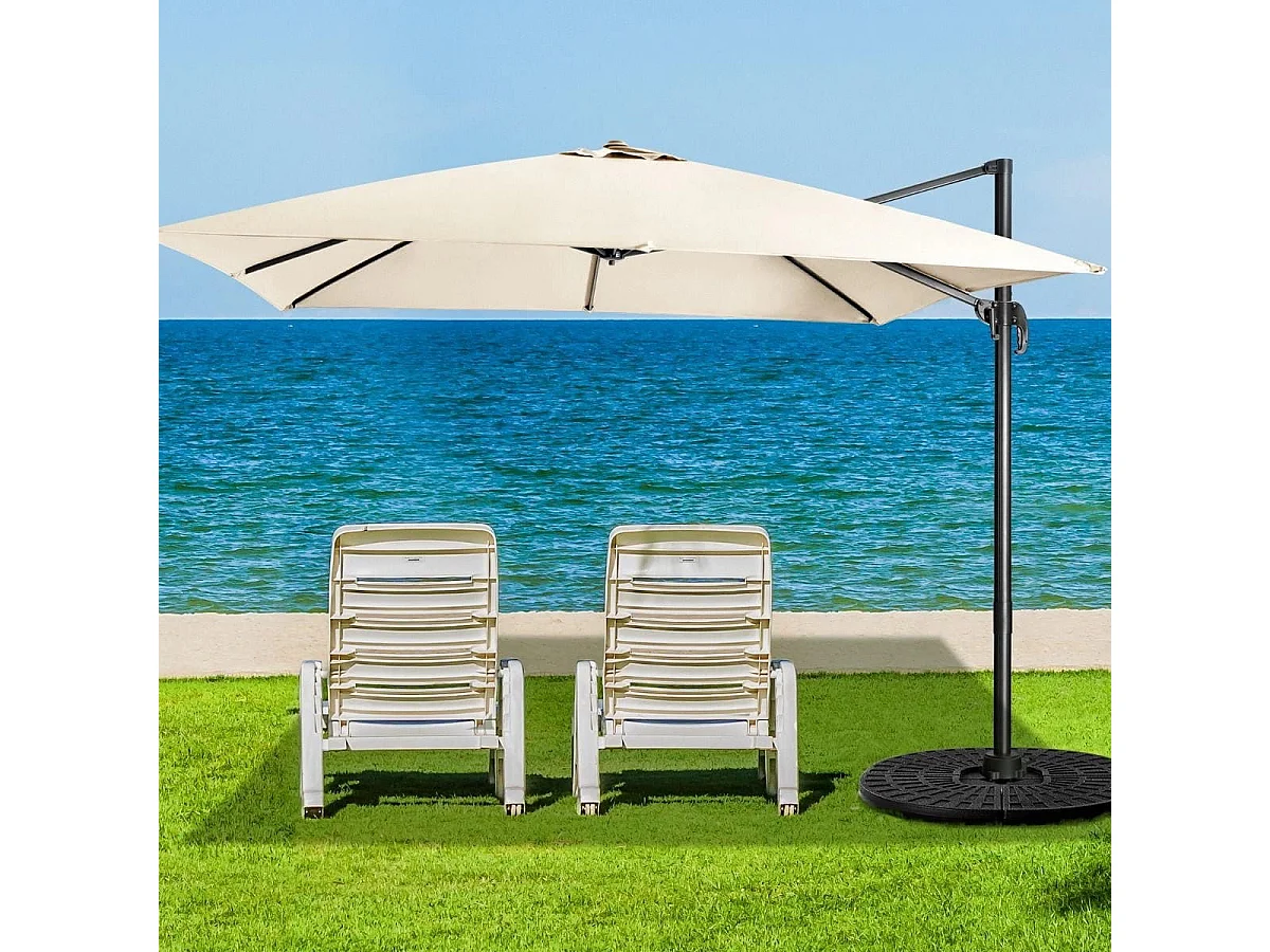 Ombrellone 300 cm per cortile con 3 inclinazioni e rotazione a 360°, Ombrellone da esterno con 8 stecche Beige