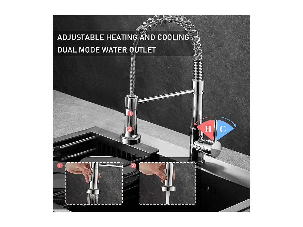 Keukenmixer met 360¡ã-douchekop, zilver