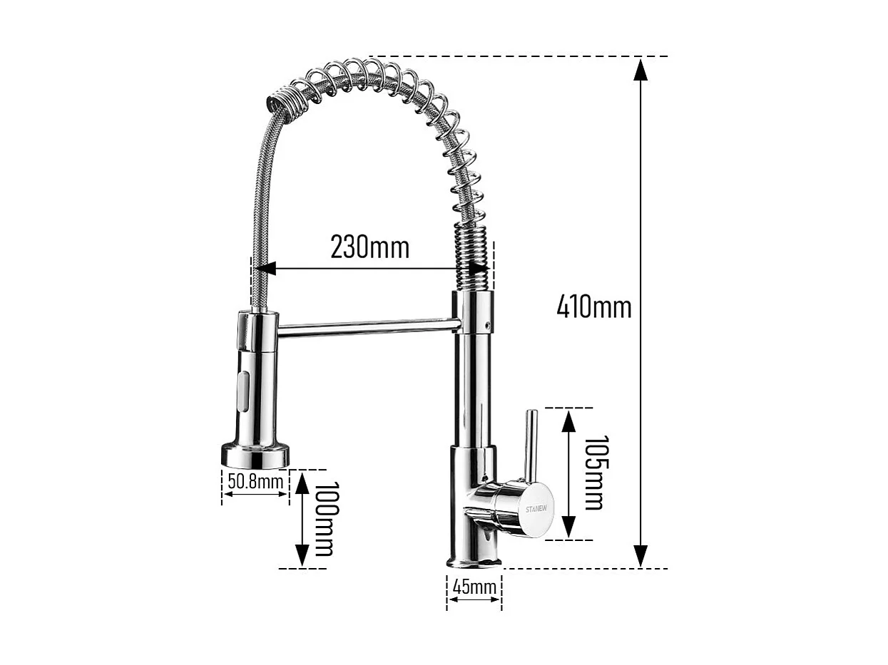 Mélangeur de Cuisine avec Douchette 360°, Argent