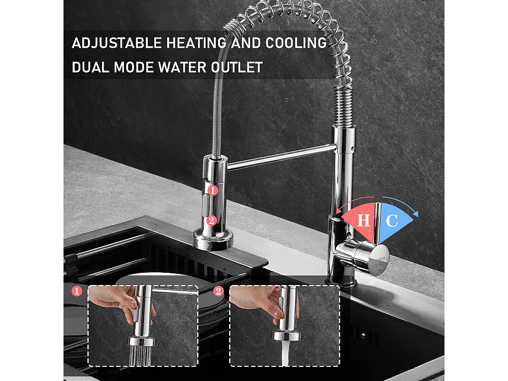 Mélangeur de Cuisine avec Douchette 360°, Argent