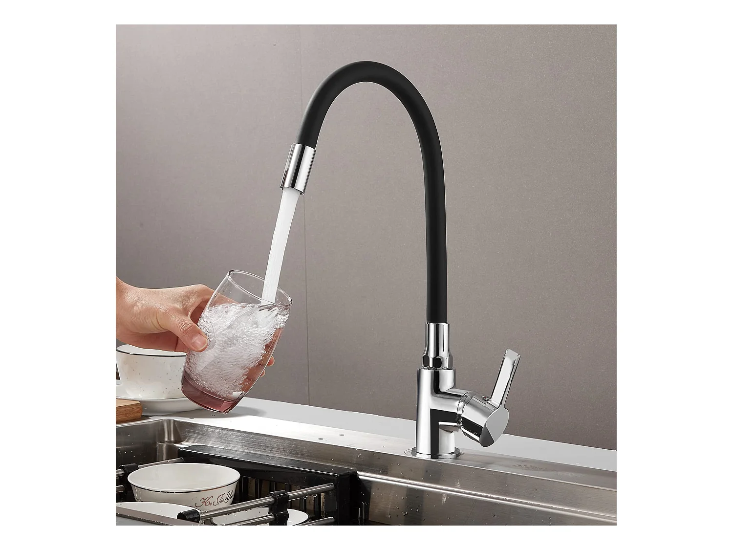 Flexibele keukenkraan, 360¡ã draaibaar, zwart