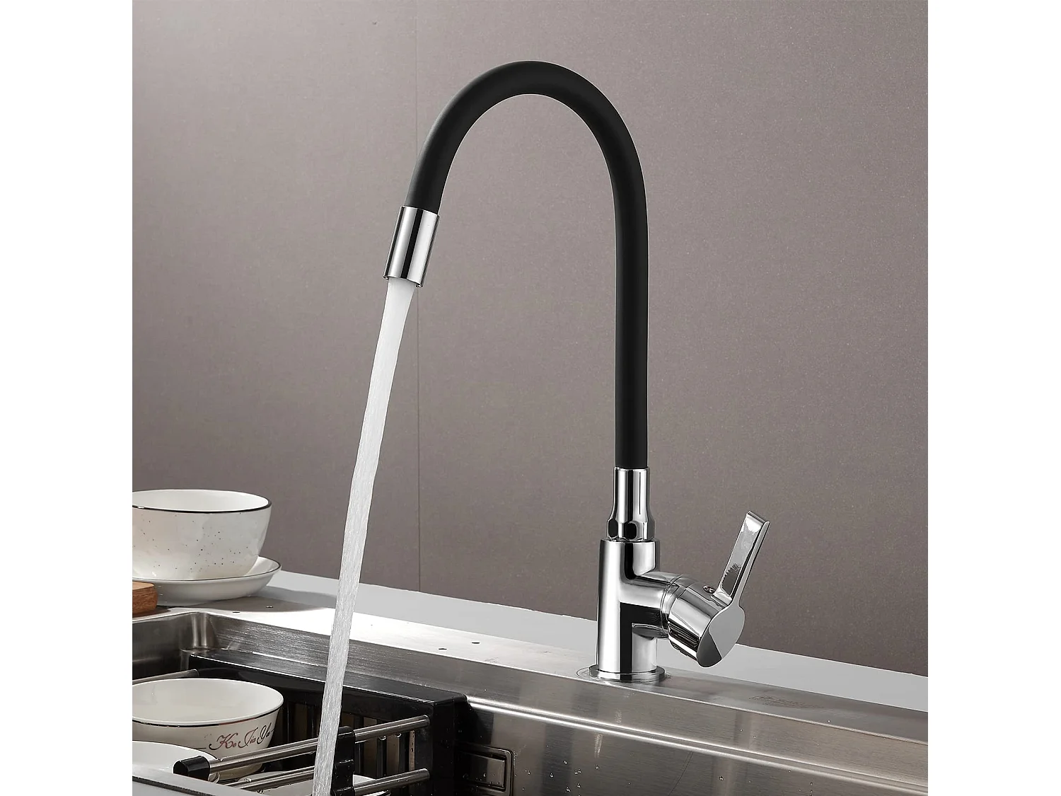 Robinet de Cuisine Flexible Rotatif à 360 °, Noir