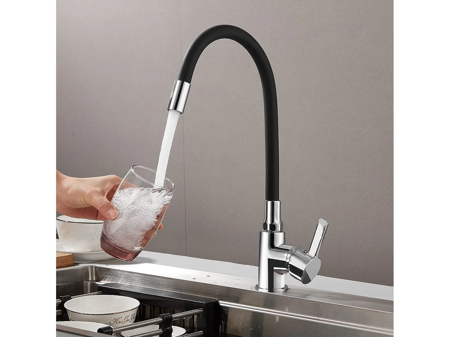 Robinet de Cuisine Flexible Rotatif à 360 °, Noir