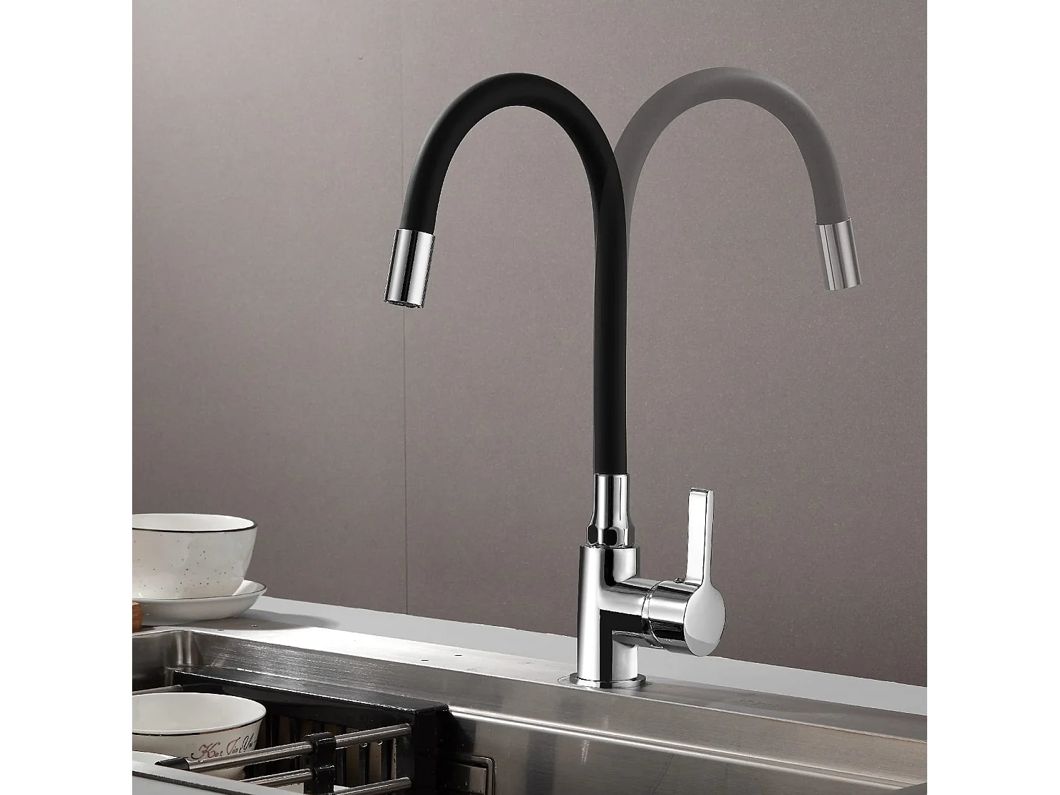 Robinet de Cuisine Flexible Rotatif à 360 °, Noir