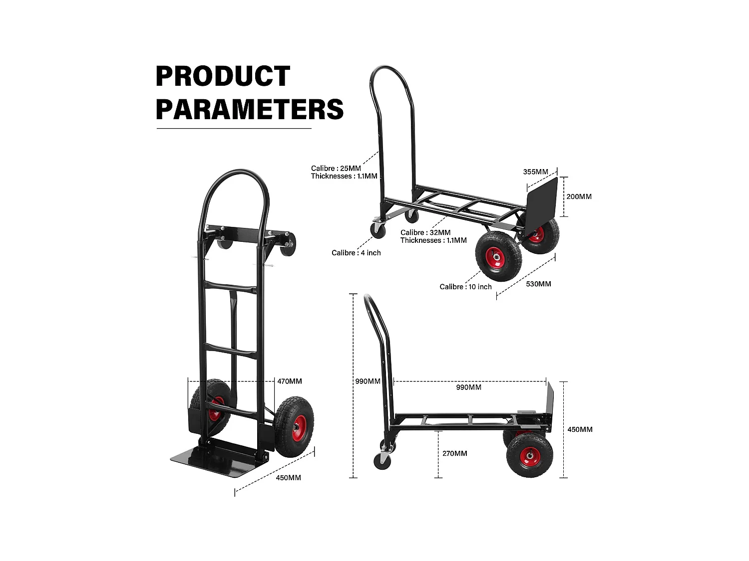 Chariot Pliable 2 en 1 Multifonction, Chariot à Plateforme,Capacité de Charge de 250 kg