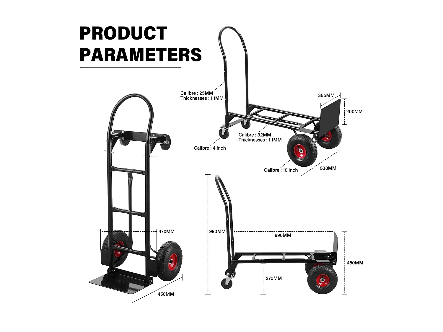 Chariot Pliable 2 en 1 Multifonction, Chariot à Plateforme,Capacité de Charge de 250 kg