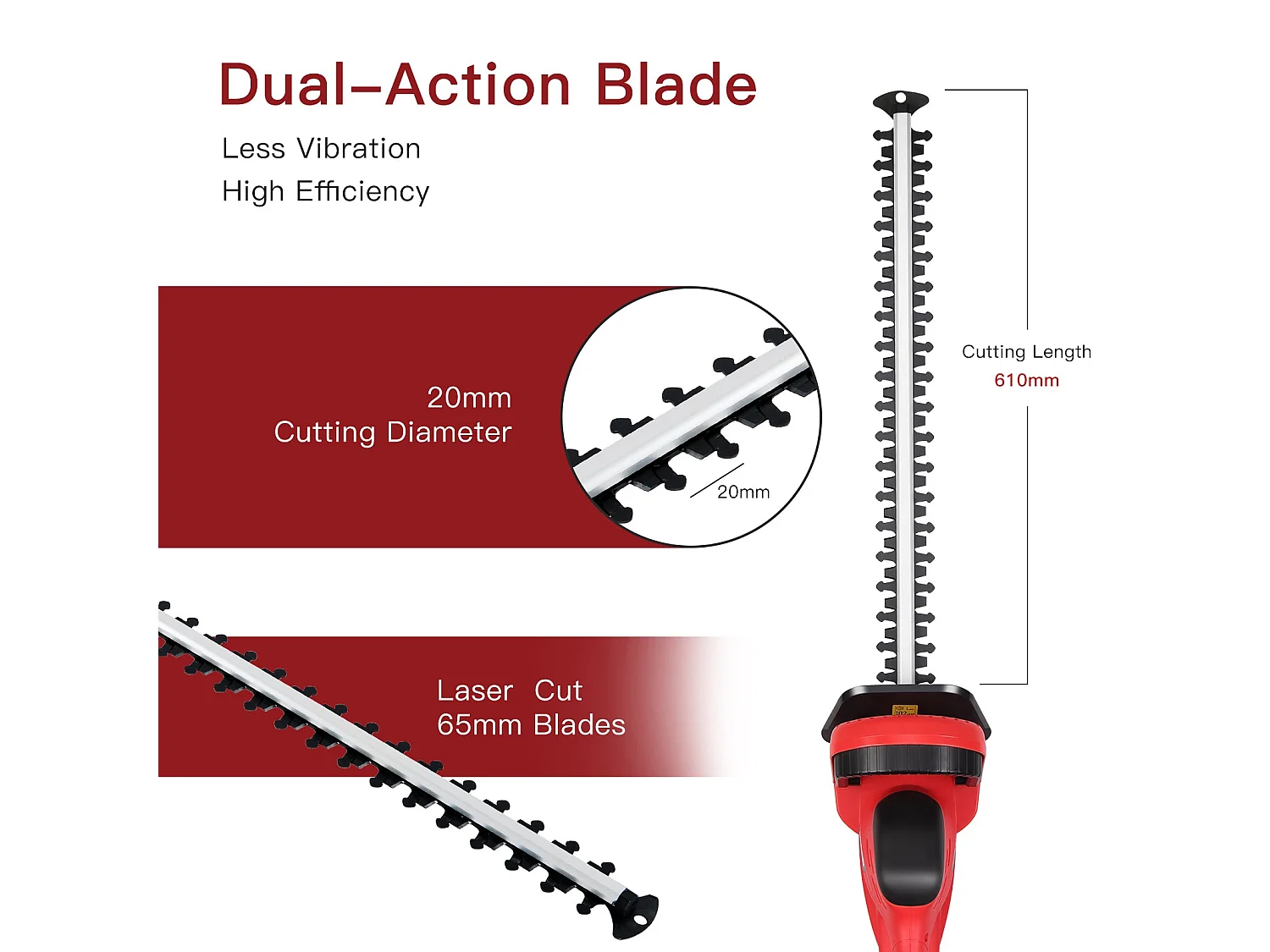 Taille-haie électrique 710 W, longueur de lame 610 mm, 1800 tr/min