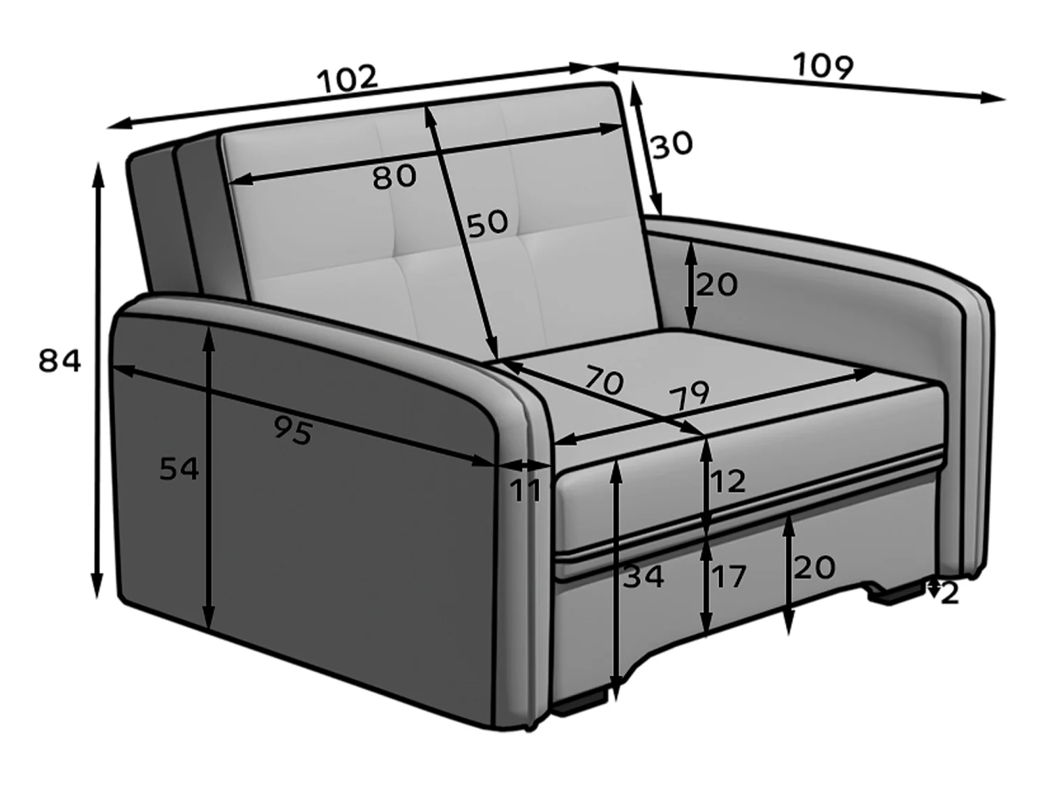 1 Pers. Canapé Solo/Tissu/Bleu