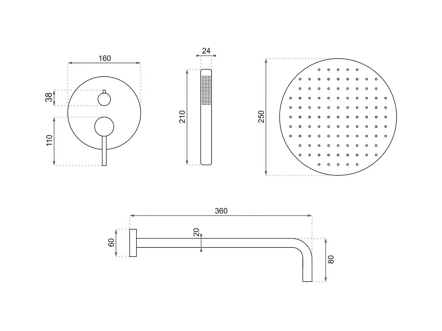 Kit De Douche Encastré Rea Lungo Grip Titanium + Box
