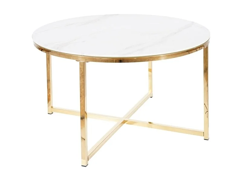 Tavolino da caffè Salma/Metallo/Vetro temperato/bianco