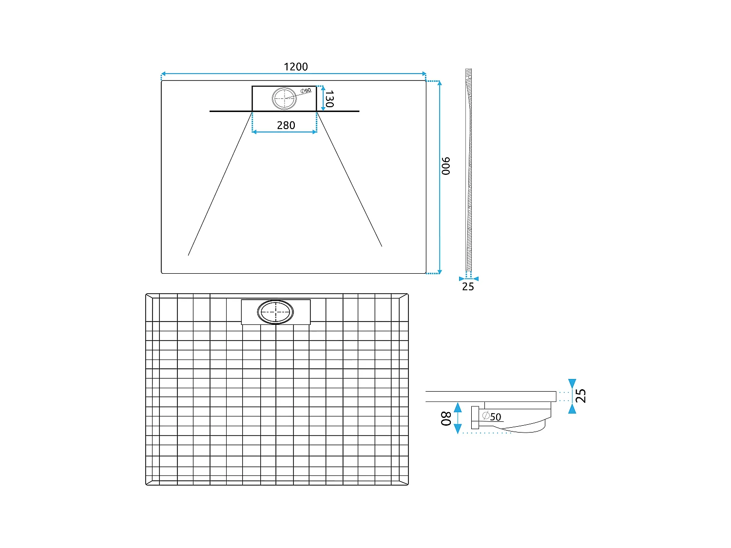 Receveur De Douche Rea Bazalt Long White 90X120