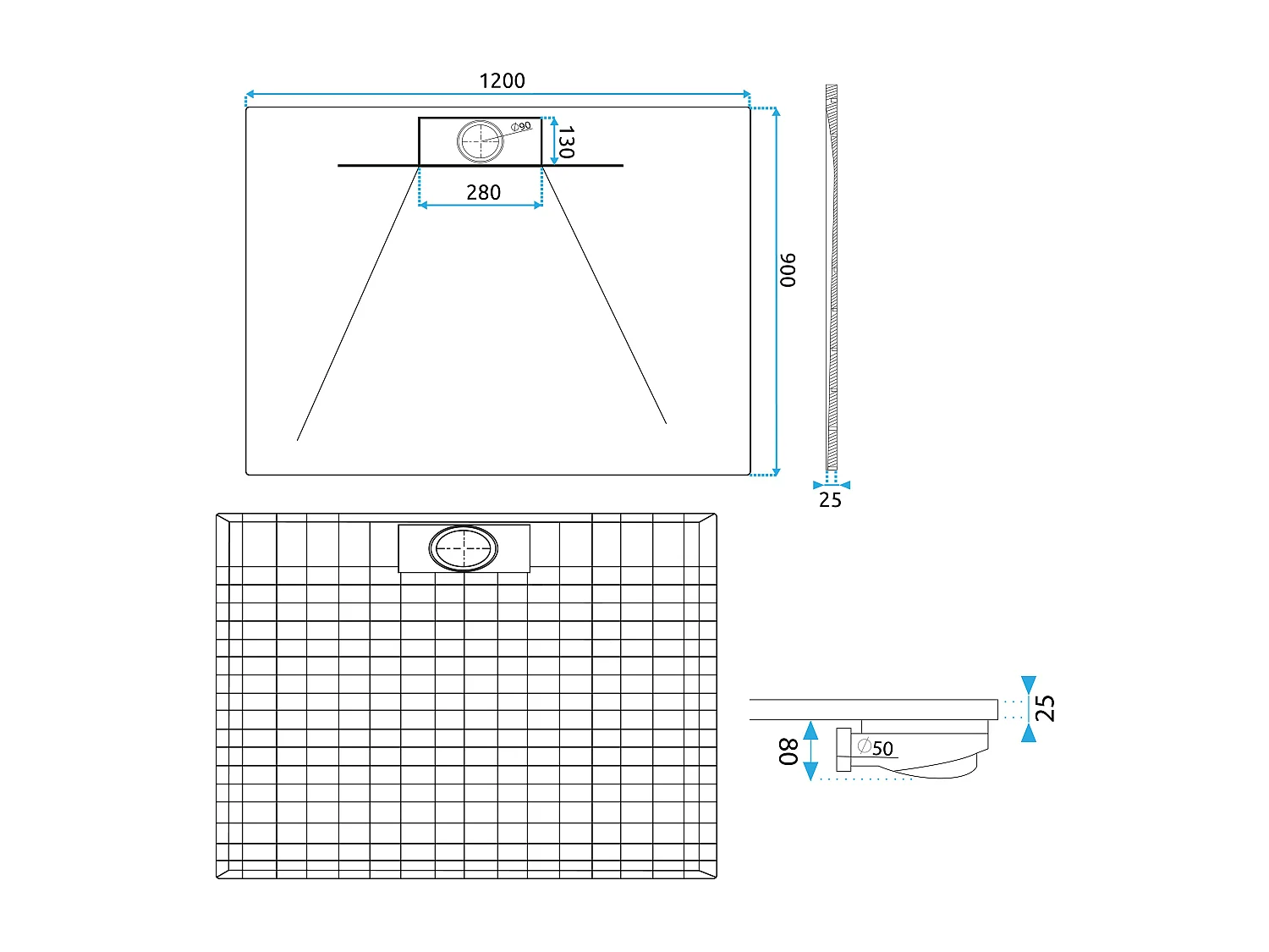 Receveur De Douche Rea Bazalt Long 90X120 White