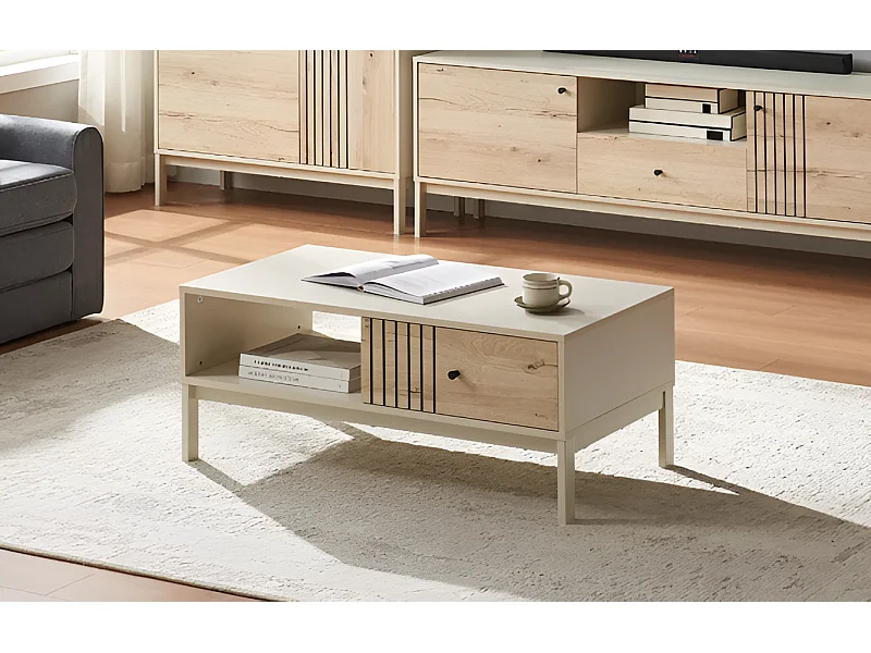 Tavolino Frost/Cassetto/Bianco e Marrone