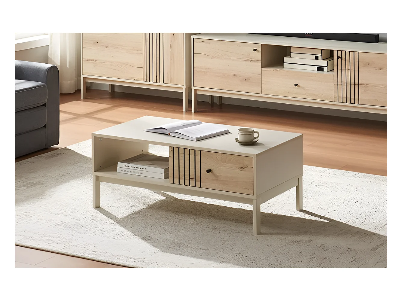 Table basse Frost/Tiroir/Blanc et Marron