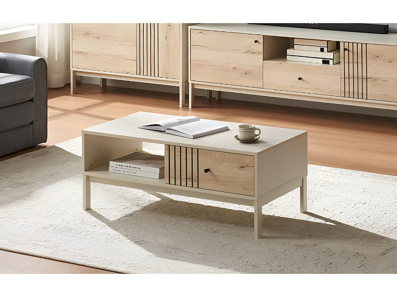 Tavolino Frost/Cassetto/Bianco e Marrone