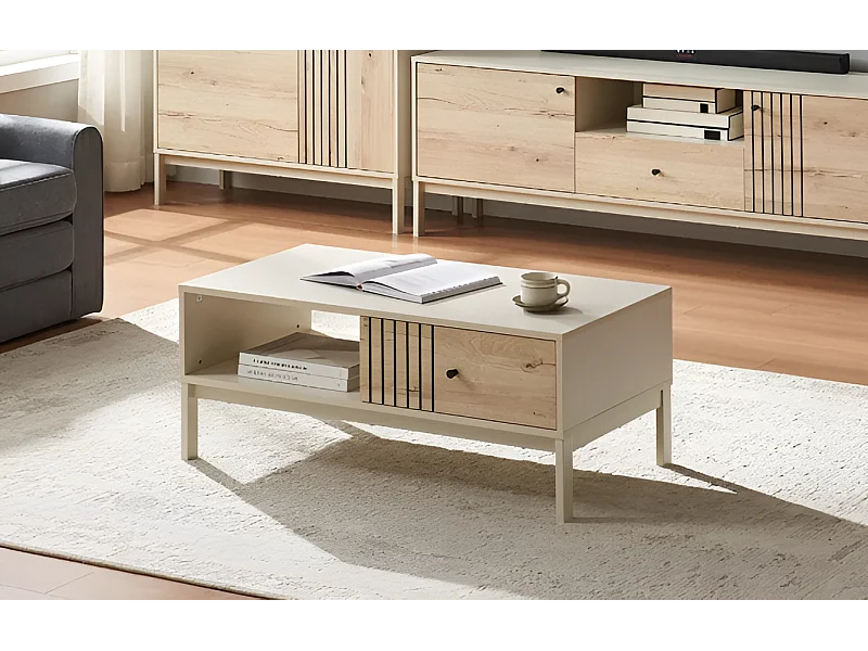 Tavolino Frost/Cassetto/Bianco e Marrone