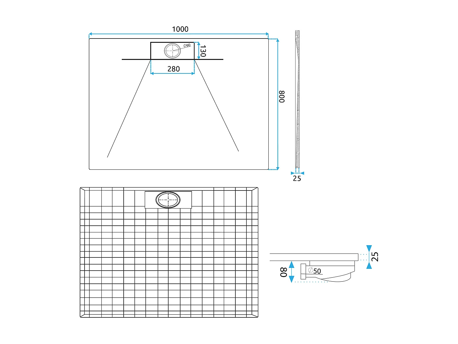 Receveur De Douche Rea Bazalt Long 80X100 White