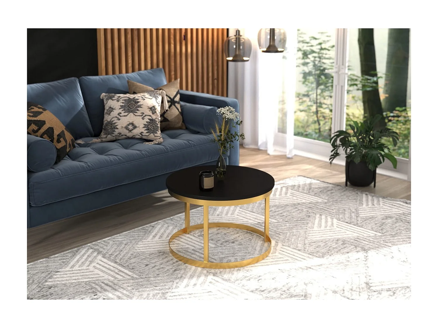 Tavolino da caffè Rini Premium/Metallo/Compensato/nero