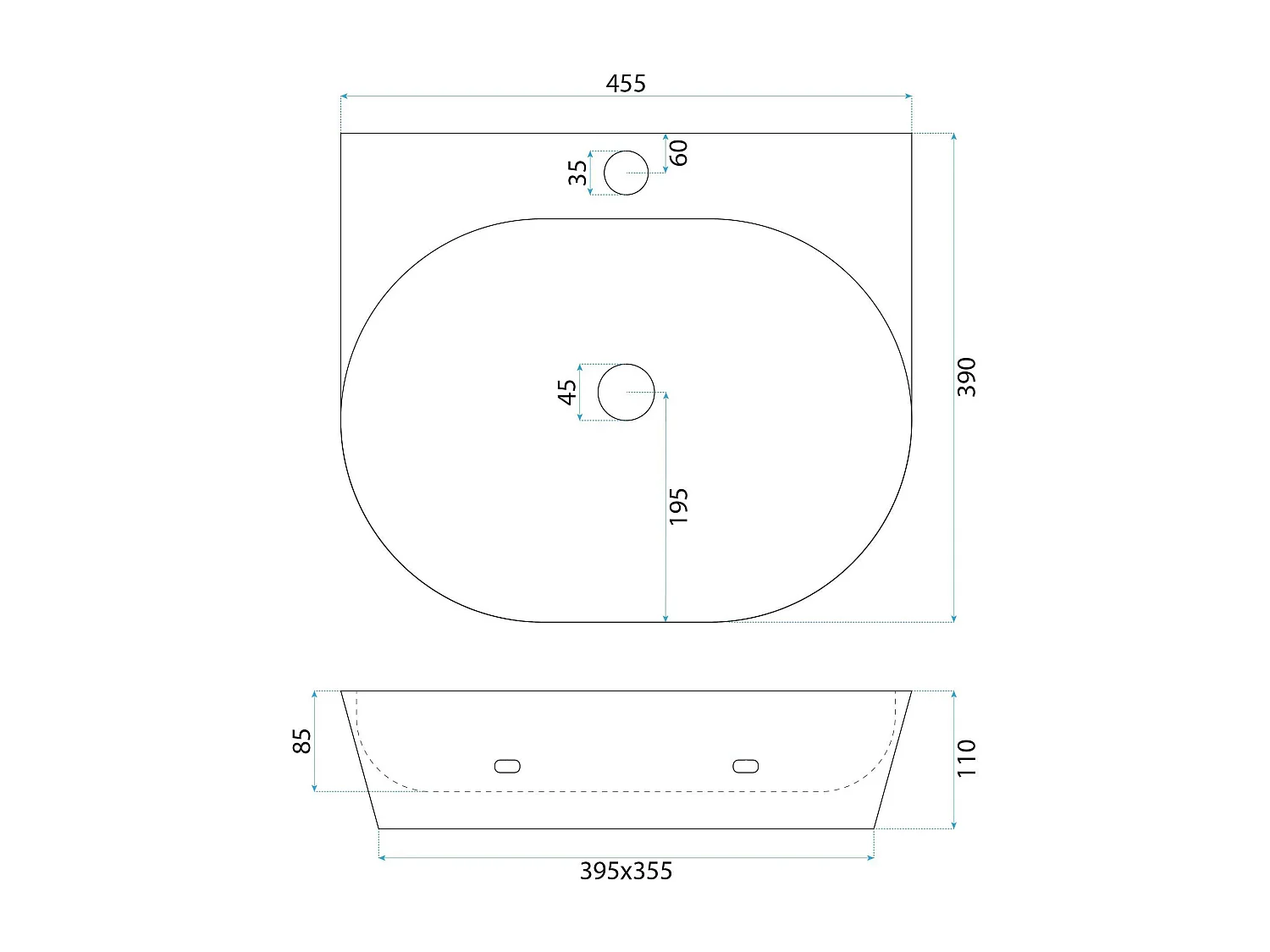 Vasque À Poser Rea Kim 46 White Ovale