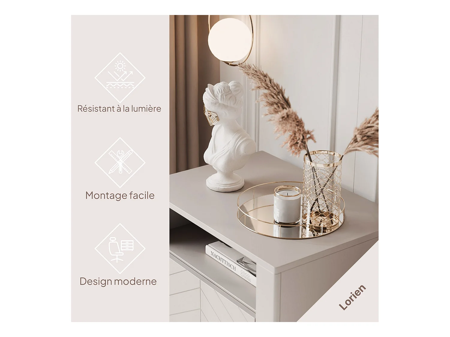 Table de chevet avec 1 porte - Cachemire - LORIEN