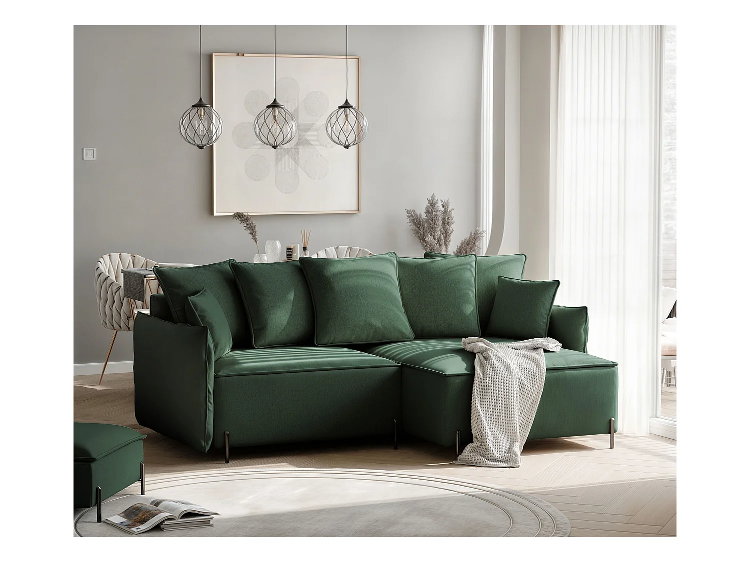 Canapé d'angle droit convertible, vert