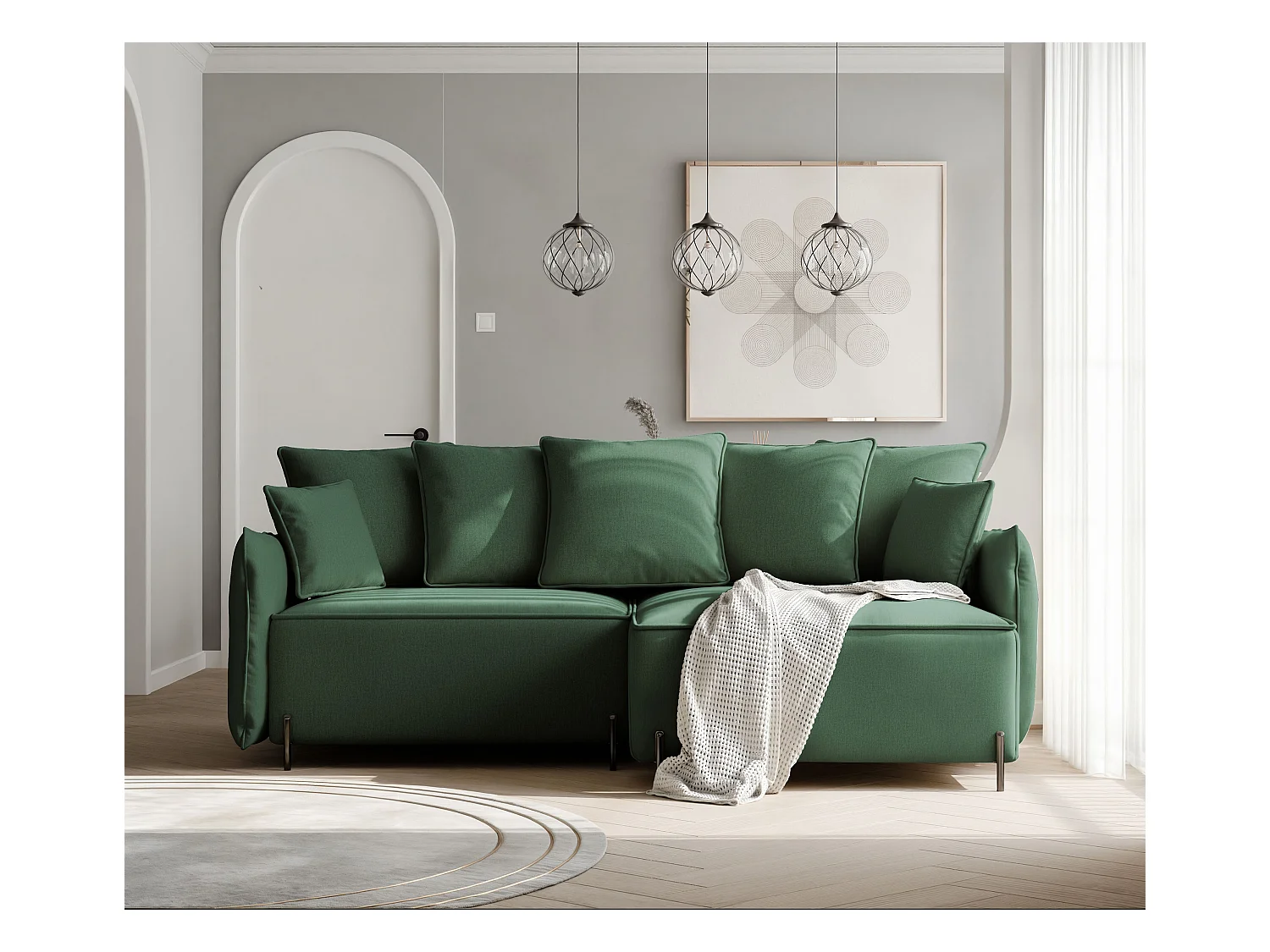 Canapé d'angle droit convertible, vert