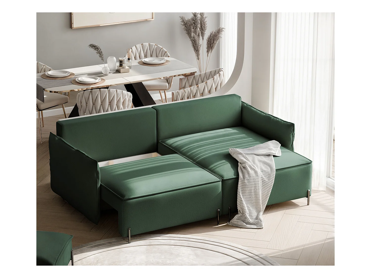 Canapé d'angle droit convertible, vert