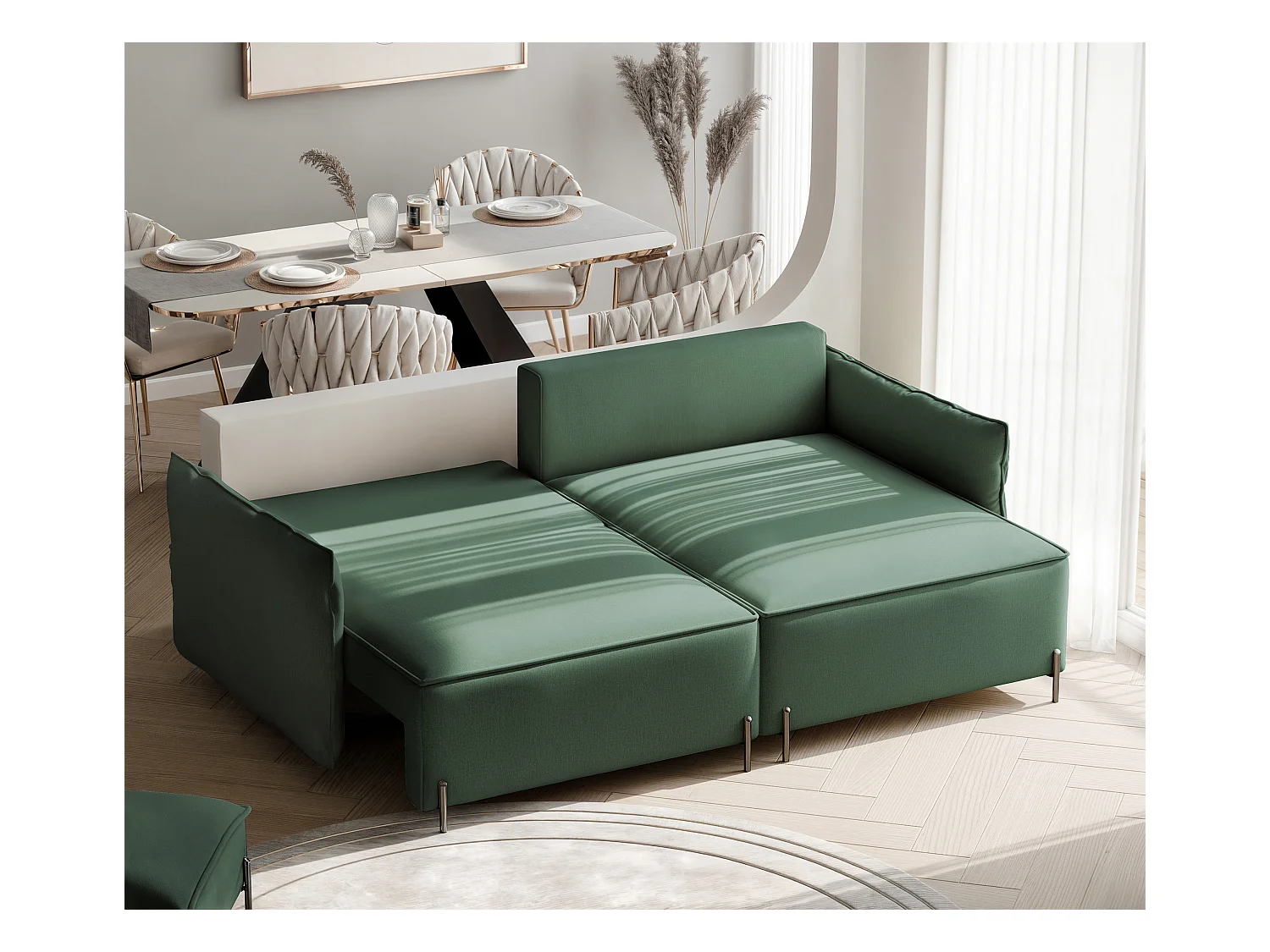 Canapé d'angle droit convertible, vert