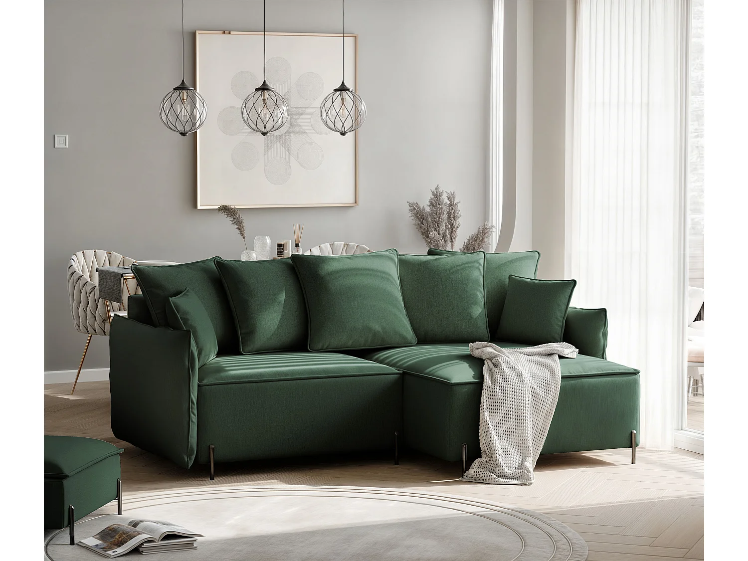 Canapé d'angle droit convertible, vert