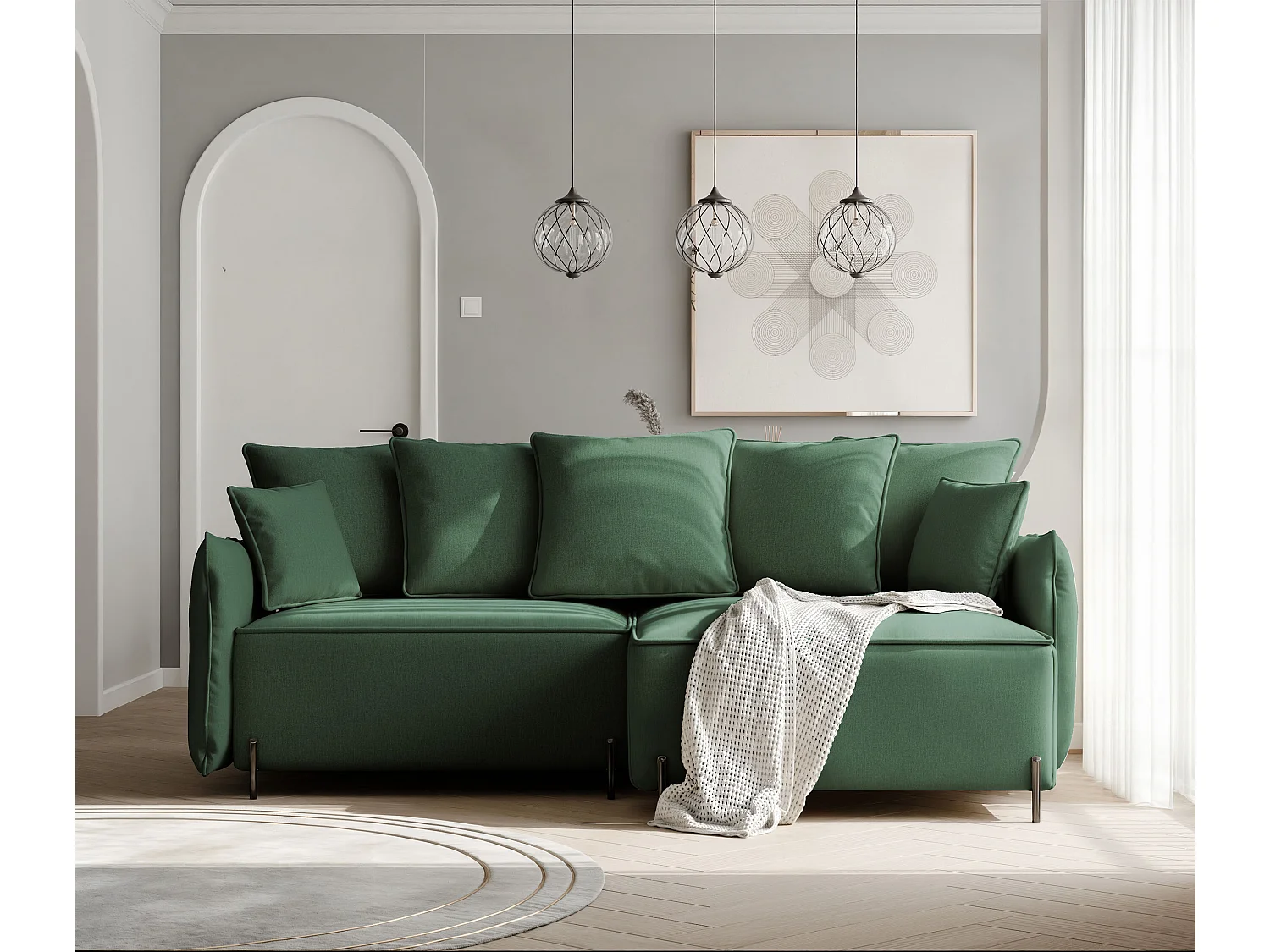 Canapé d'angle droit convertible, vert