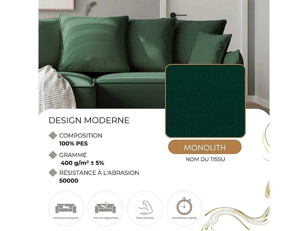 Canapé d'angle droit convertible, vert