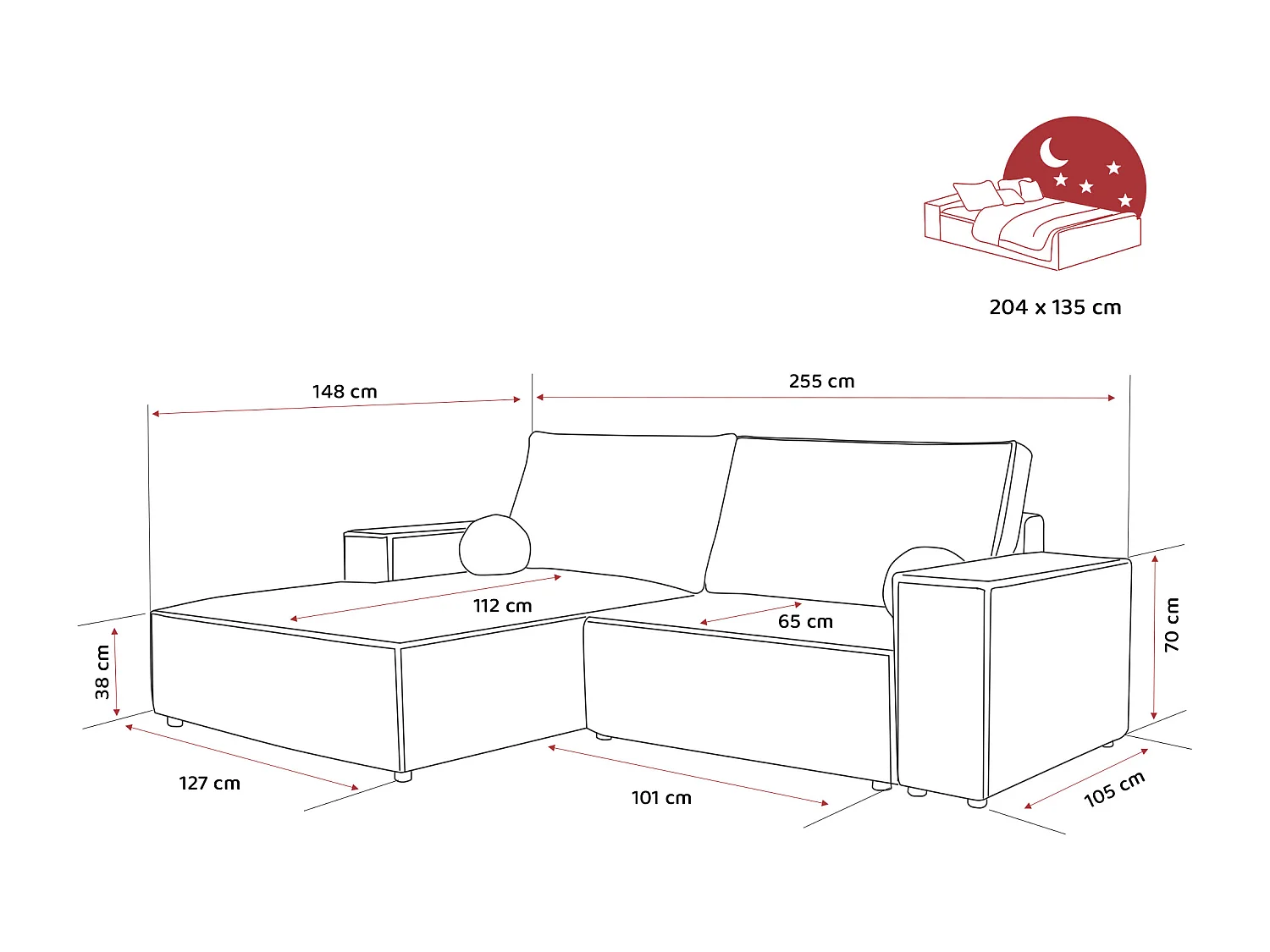 Canapé d'angle gauche convertible en velours côtelé, graphite