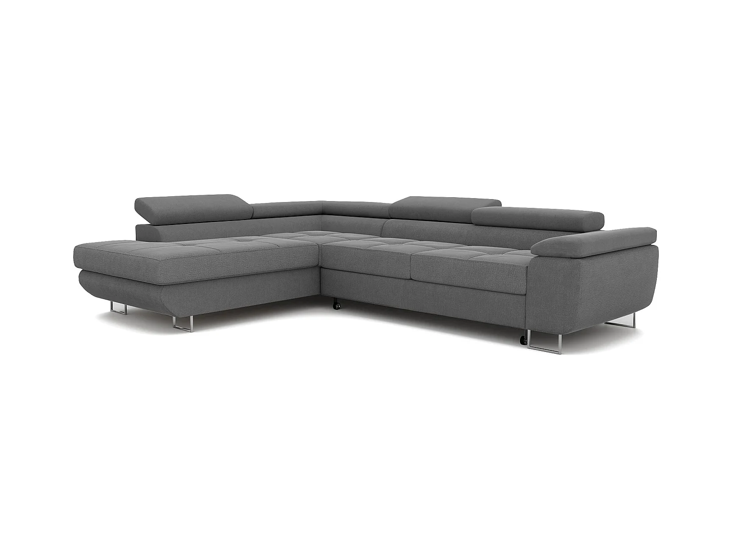 Canapé d'angle gauche convertible en tissu gris