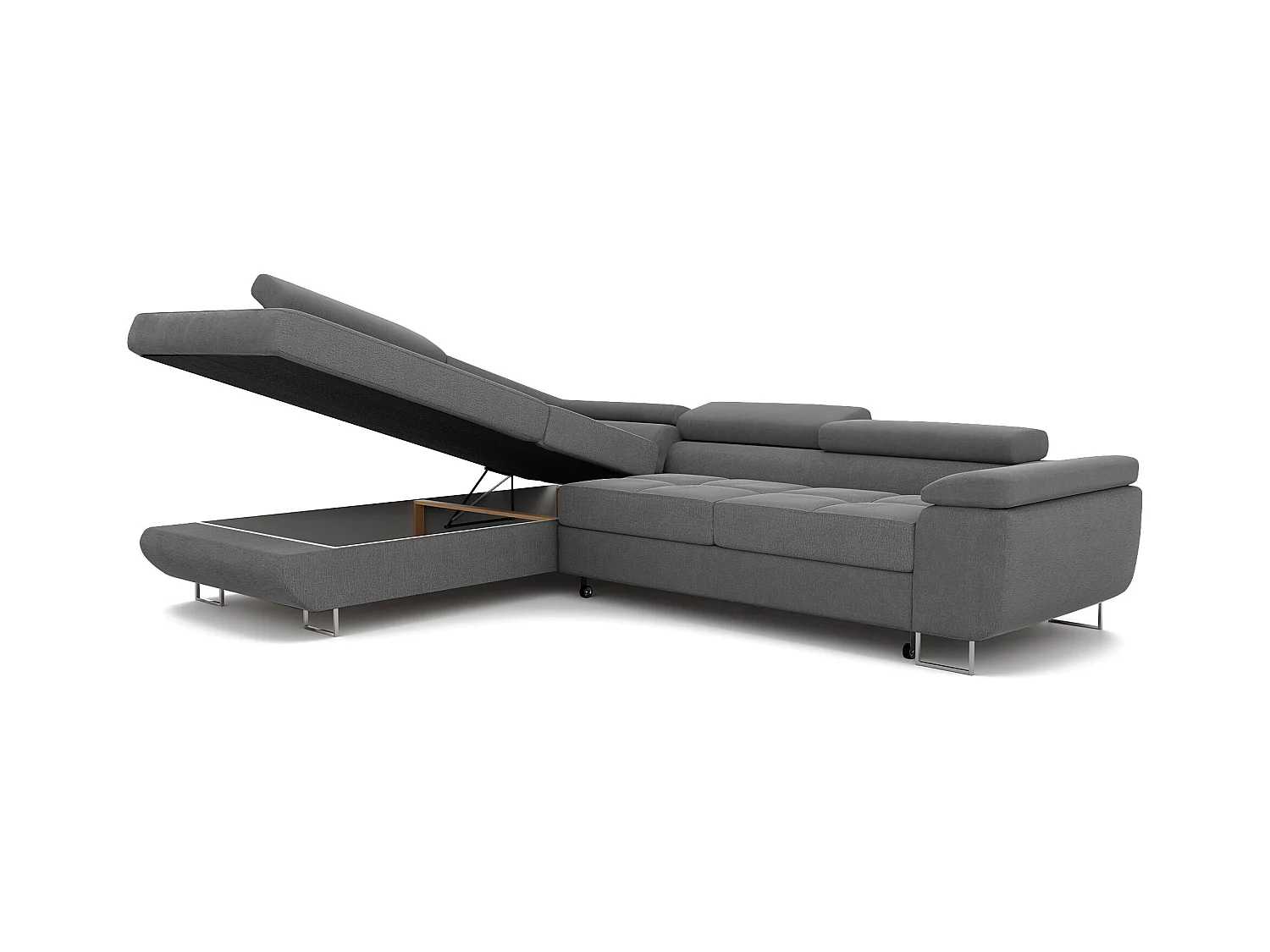 Canapé d'angle gauche convertible en tissu gris