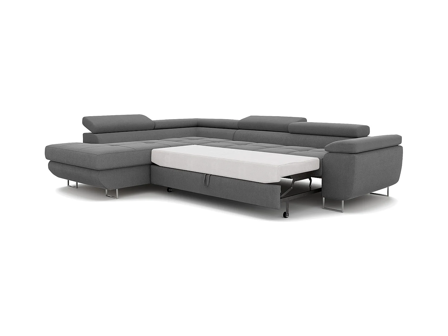 Canapé d'angle gauche convertible en tissu gris